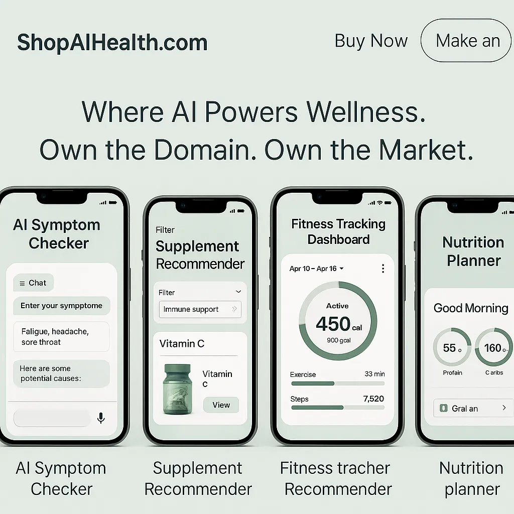 AI Symptom Checker, Supplement Recommender, Fitness Tracker, Virtual Coach Screens